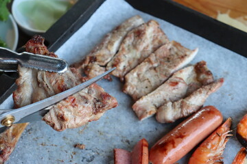 South Korea food. Korean bbq cook