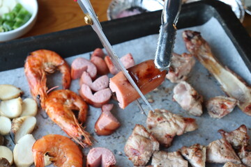 South Korea food. Korean bbq cook