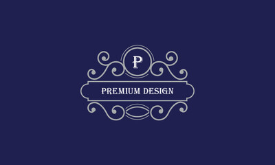 Vector logo design with place for text and initial P. Elegant monogram for restaurant, clothing brand, heraldry, business