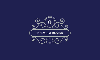 Vector logo design with place for text and initial Q. Elegant monogram for restaurant, clothing brand, heraldry, business