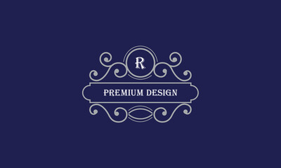 Vector logo design with place for text and initial R. Elegant monogram for restaurant, clothing brand, heraldry, business