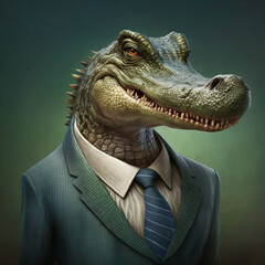 alligator as a businessman - generative AI - obrazy, fototapety, plakaty