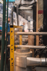 Leather processing and harvesting factory. Background image of mechanisms. Place to insert text.