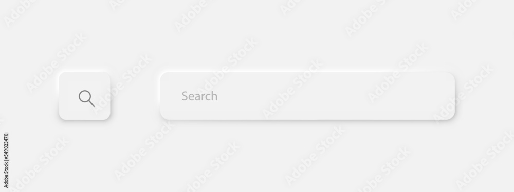 Poster the search bar on a light gray background. ui components in simple neomorphic style for apps, websit