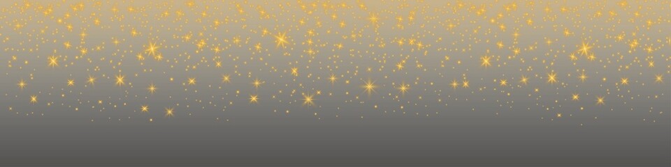 Glittering vector dust on a transparent background. Golden sparkling lights. Christmas Holiday glow...