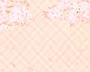 Obraz na płótnie Canvas 美しい桜ーピンク色ー市松模様ー和紙の壁紙ー豪華絢爛背景素材フレーム