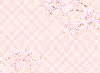 美しい桜ーピンク色ー市松模様ー和紙の壁紙ー豪華絢爛背景素材フレーム