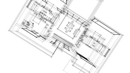 house building sketch architecture 3d illustration