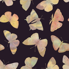 Abstract seamless pattern, watercolor butterflies.