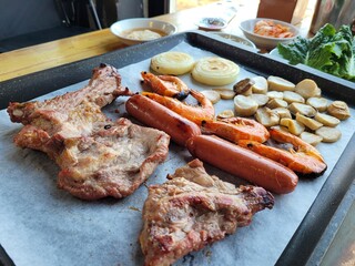 South Korea food. Korean bbq cook