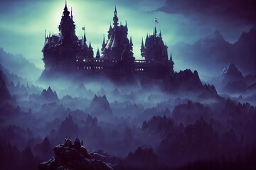 castle in the night. Generative Ai.