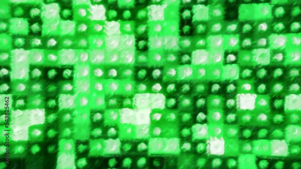 Poster green and yellow background with mosaic. motion. illuminated squares of small size made in computer 