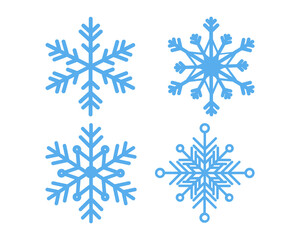 Set of blue snowflake icons is isolated on a white background. Christmas design elements