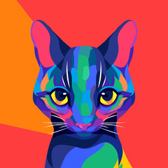 cute cat illustration pop art style isolated red background