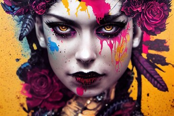 portrait of a woman with carnival mask. Generative Ai.