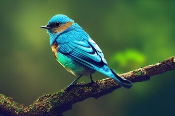 blue bird on branch. Generative Ai.