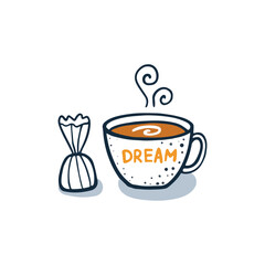 Vector illustration of cute coffee cup with candy