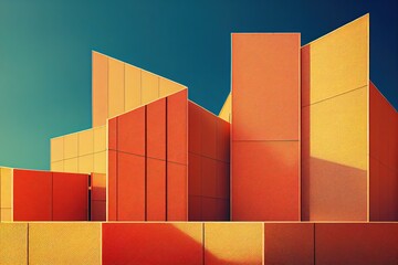 red and yellow building. Generative Ai.