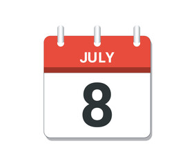 July 8th calendar icon vector. 