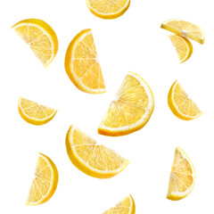 slices of lemon on a white background - obrazy, fototapety, plakaty