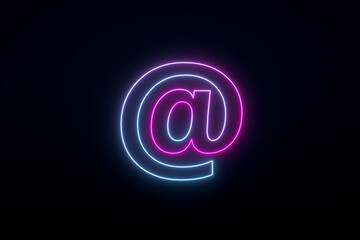 neon email address symbol, 3d render