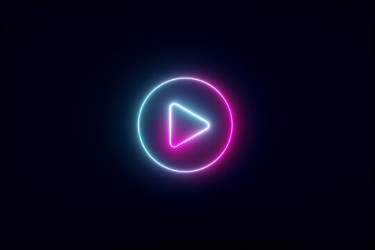 neon media player button, 3d render