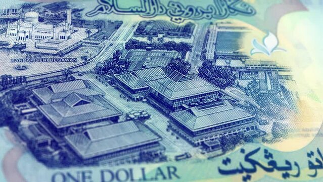 Brunei Brunei Dollar 1 Banknotes, One Brunei Dollar, Close-up and macro view of the Brunei Dollar, Tracking and Dolly Shots 1 Brunei Dollar banknote Observe and Reserve Side, Brunei Dollar Money