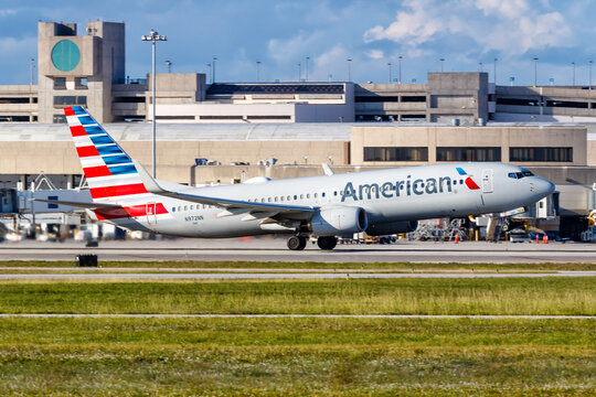 American Airlines Boeing 737-800 airplane at Palm Beach airport in the United States