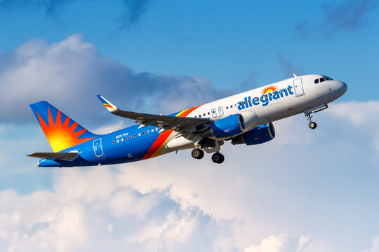 Allegiant Airbus A320 airplane at Palm Beach airport in the United States