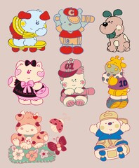 Pets, animals, sport, kid, skater, boy, characters, mascots, localized prints, baby fashion, art with colorful animals,
