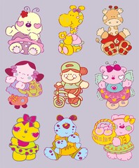Pets, animals, giraffe, kid, girl, bear, characters, mascots, localized prints, baby fashion, art with colorful animals,
