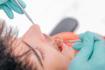 close-up of dental checkup at the dentist