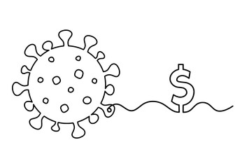 Abstract sign of corona virus with dollar as line drawing on white background. Vector