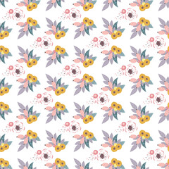 yellow and pink floral pattern with white background seamless repeat pattern