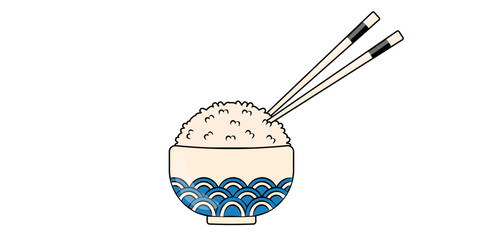 Rice in a Bowl with Ornaments and Chopsticks Asian Food
