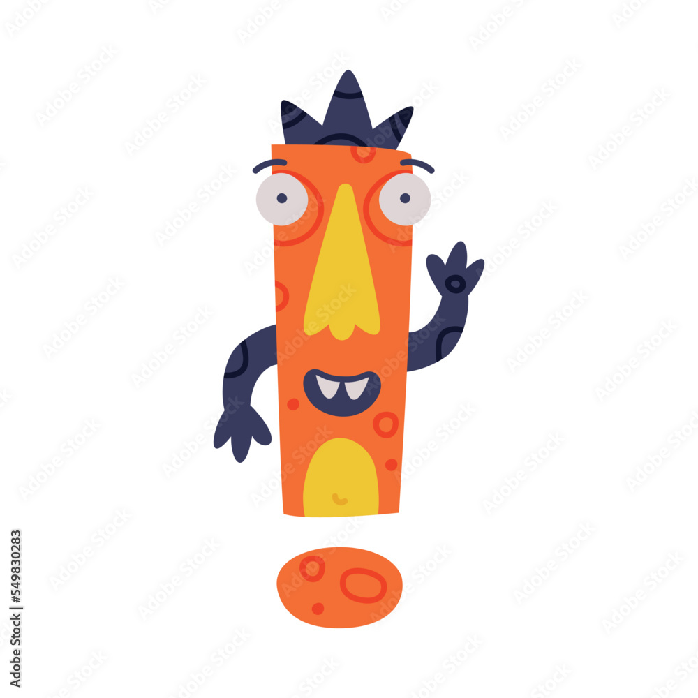 Poster Monster Exclamation Mark with Face and Hands as Punctuation Sign Vector Illustration