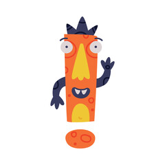 Monster Exclamation Mark with Face and Hands as Punctuation Sign Vector Illustration