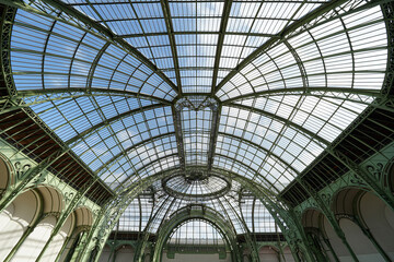 Huge palace and gallery with glass dome and roof  - obrazy, fototapety, plakaty