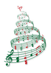 Music Christmas tree with musical notes, illustration over a transparent background, design for cards