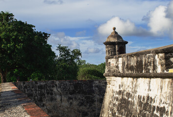 san fernando de bocachica fort on the island of tierra bomba with beautiful grass and blue sky on a...