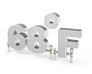 Energy resources concept. Battery in shape of 20 degrees Fahrenheit sign on a white background. 3d illustration