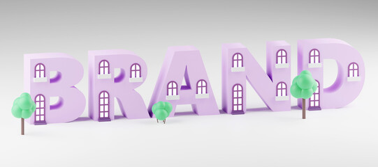 3d rendered word brand over grey background. Branding concept. 3D rendering illustration
