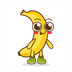 Cute happy smiling banana fruit, Cheerful Cartoon Banana character