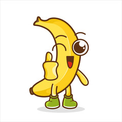 Fruit characters. Vector illustration of a cool cartoon yellow banana doing a thumbs up, Cartoon banana giving thumbs up