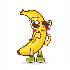 vector illustration of cute banana fruit or character confused. cartoon character of banana with confuse gesture