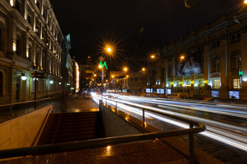 Night city traffic lights