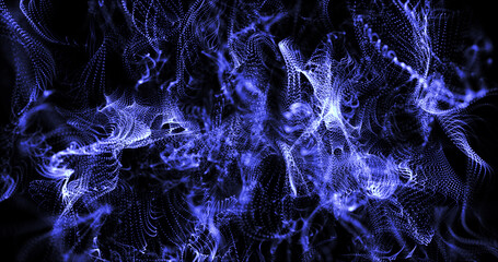 Obraz premium Abstract background of blue moving flying small particles or waves of smoke with a glow and blur effect. Screensaver beautiful