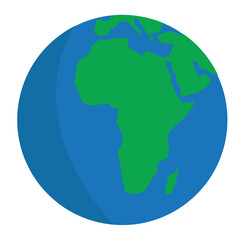 Globe vector icon flat emoji. Isolated world circle map showing the continents of Europe and Africa in green against blue ocean sign label design.