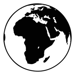 Globe vector icon flat emoji. Isolated world circle map showing the continents of Europe and Africa in green against blue ocean sign label design.