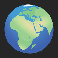 Globe vector icon flat emoji. Isolated world circle map showing the continents of Europe and Africa in green against blue ocean sign label design.